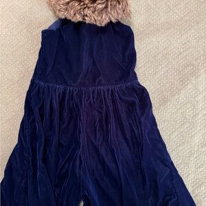 Janie and Jack Velvet Navy Jumpsuit with Faux Fur Trim